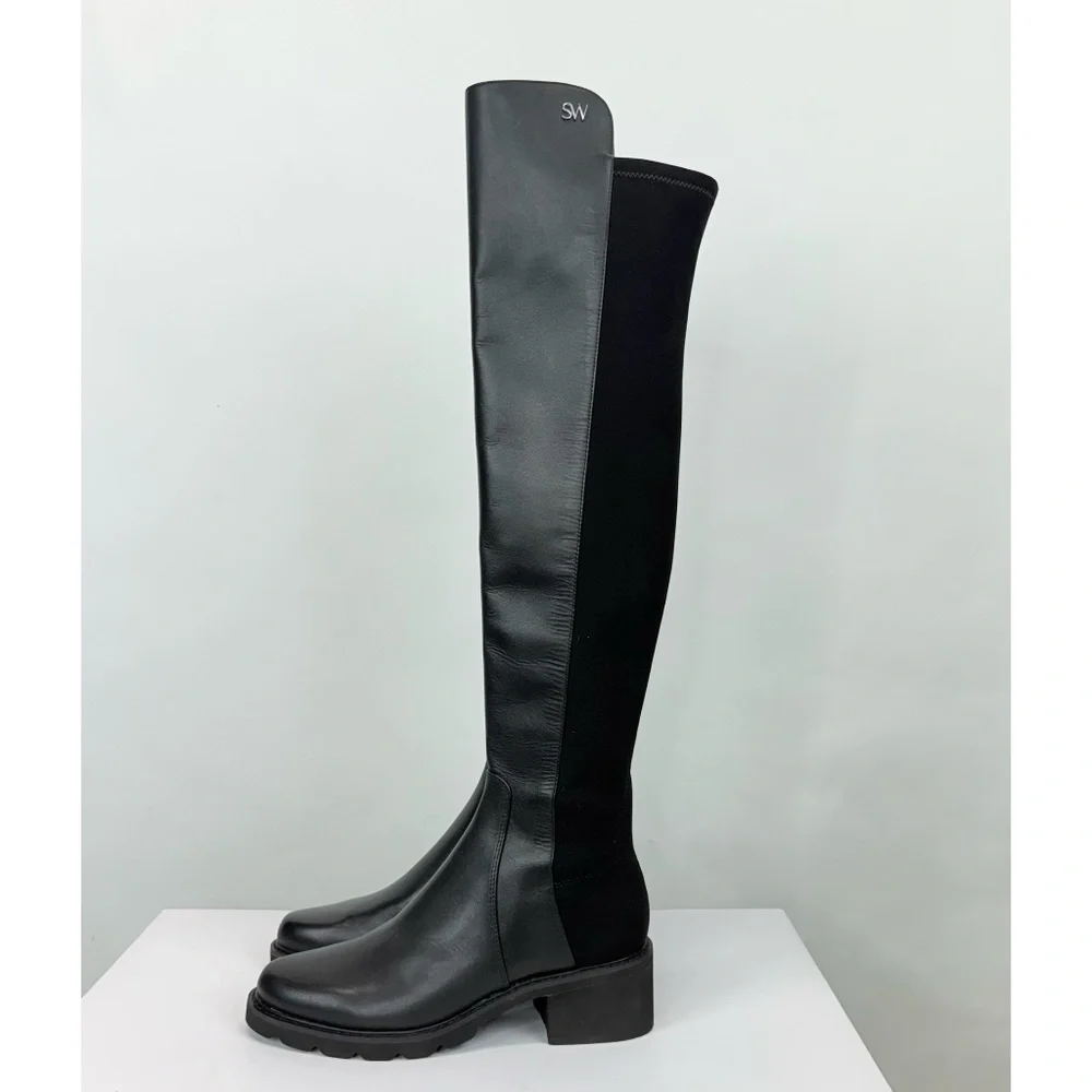 New Stuart Weitzman Alina Over The Knee Boot Black Leather Sz 5.5